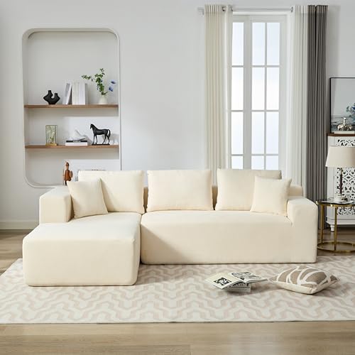 Free Modular Cloud Couch Deep Seat Sectional Sofa with Left Chaise and 5 Pillows, Modern Minimalist Style L-Shaped Chenille Upholstered Corner Sofa&Couch Cum Sofabed for Living Room