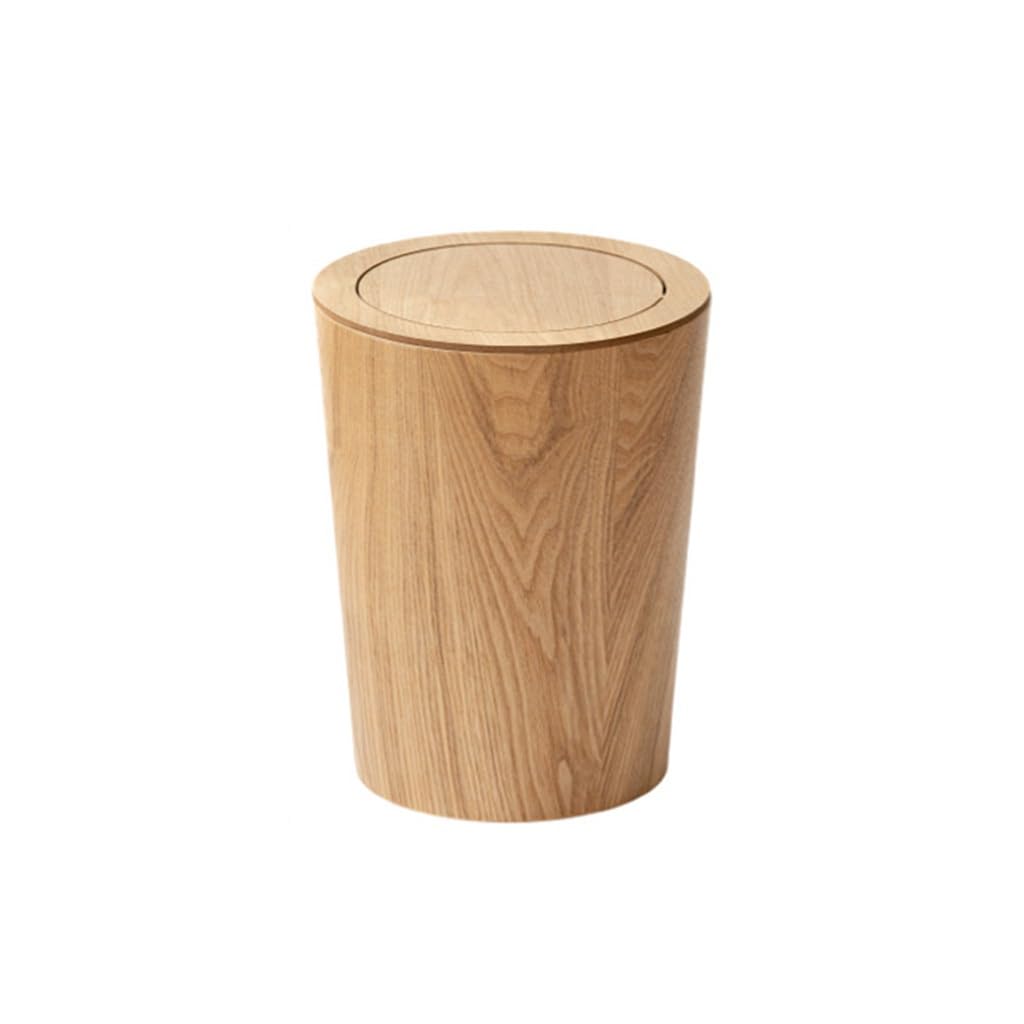 Generic 2024 New Round Wood Trash Can with Lid, Japanese-Style Natural Wood Garbage Recycling Bin, Wood Waste Bin with Swing Lid, for Bathrooms, Powder Room, Kitchen, Home Office