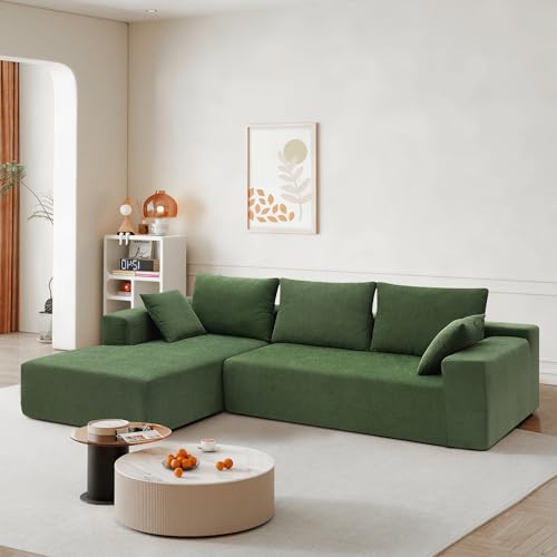 Free Modular Cloud Couch Deep Seat Sectional Sofa with Left Chaise and 5 Pillows, Modern Minimalist Style L-Shaped Chenille Upholstered Corner Sofa&Couch Cum Sofabed for Living Room