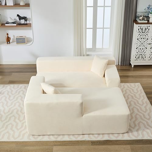 Free Modular Cloud Couch Deep Seat Sectional Sofa with Left Chaise and 5 Pillows, Modern Minimalist Style L-Shaped Chenille Upholstered Corner Sofa&Couch Cum Sofabed for Living Room