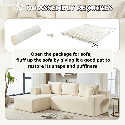 Free Modular Cloud Couch Deep Seat Sectional Sofa with Left Chaise and 5 Pillows, Modern Minimalist Style L-Shaped Chenille Upholstered Corner Sofa&Couch Cum Sofabed for Living Room