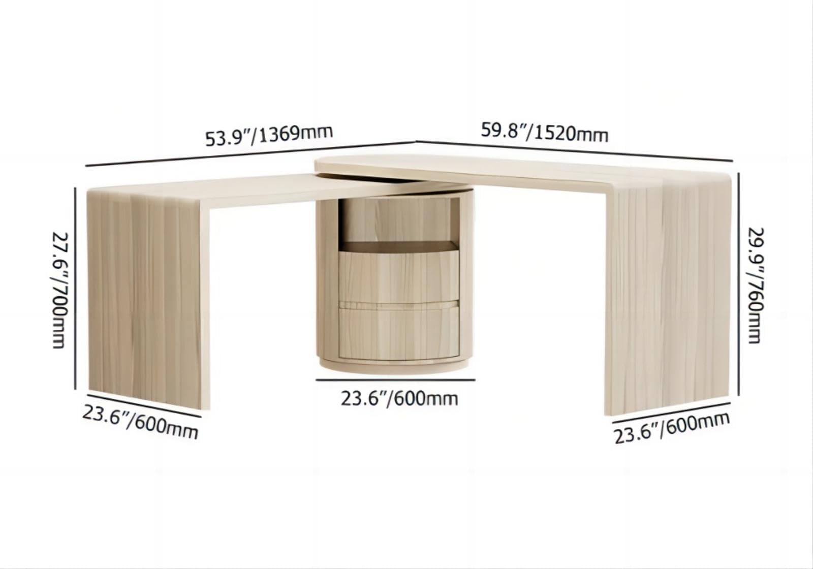 homary Modern Office Desk L-Shaped Table with 1 Cabinet & 2 Drawers 60" Executive Desks (Wash White)