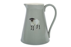 langs irish large sheep milk jug with handle creamer pitcher for coffee or tea grey embossed stoneware with black face, white