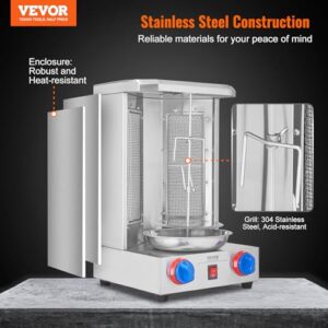 VEVOR Shawarma Grill Machine, 13 lbs Capacity, Chicken Shawarma Cooker Machine with 2 Burners, Gas Vertical Broiler Gyro Rotisserie Oven Doner Kebab Machine, for Home Restaurant Kitchen Parties