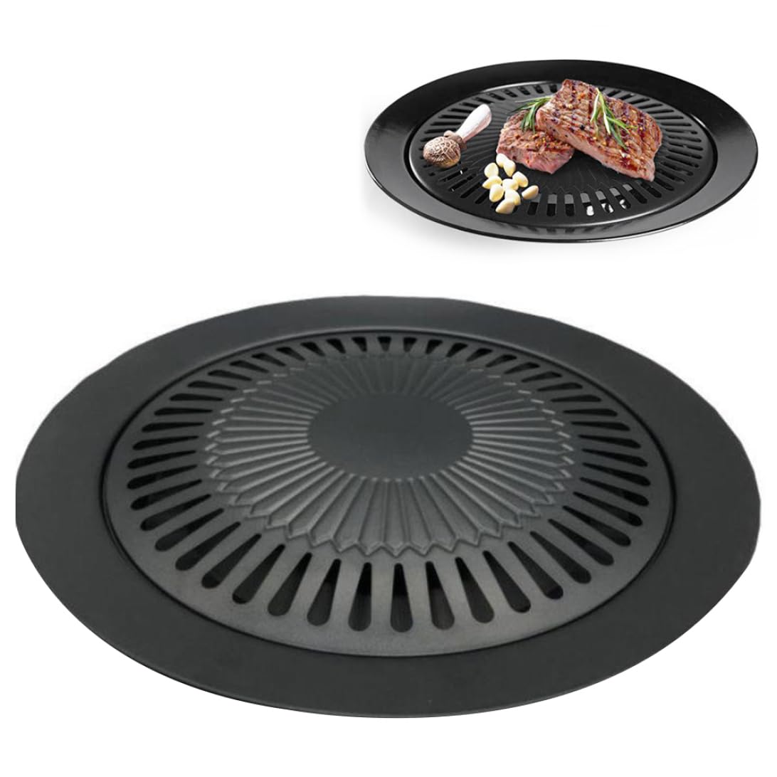 XJKLBYQ Non-Stick Grill Plate,Korean BBQ Grill,Grill Tray,Griddles Round Bakeware Household Ovenware for Any Stove