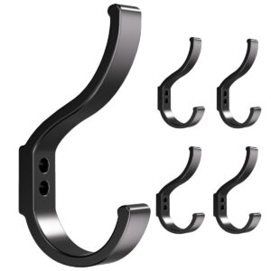 funviet 5 pack coat hooks heavy duty for backpack(30lbs),decorative black wall hooks for hanging jackets hats robes purse clothes,a modern home deco for your bathroom kitchen entryway