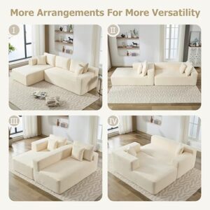 Free Modular Cloud Couch Deep Seat Sectional Sofa with Left Chaise and 5 Pillows, Modern Minimalist Style L-Shaped Chenille Upholstered Corner Sofa&Couch Cum Sofabed for Living Room