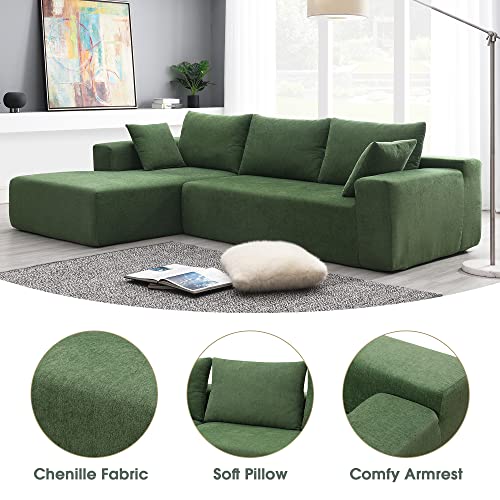 Free Modular Cloud Couch Deep Seat Sectional Sofa with Left Chaise and 5 Pillows, Modern Minimalist Style L-Shaped Chenille Upholstered Corner Sofa&Couch Cum Sofabed for Living Room