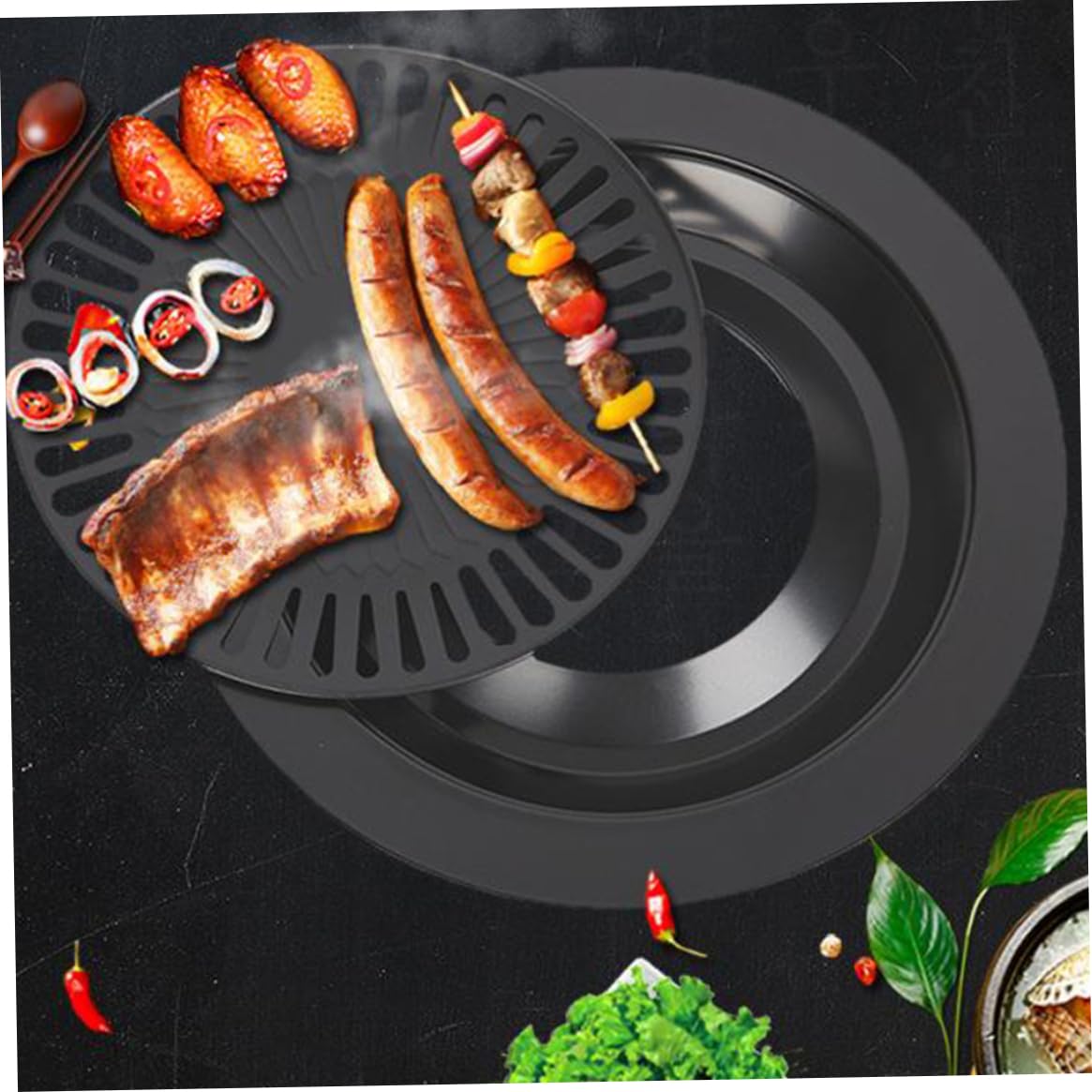 XJKLBYQ Non-Stick Grill Plate,Korean BBQ Grill,Grill Tray,Griddles Round Bakeware Household Ovenware for Any Stove