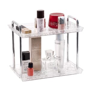 deyizy 2-tier bathroom counter organizer - vanity shelf for cosmetics & toiletries. easy assembly, ideal for sink area, countertops, & under sink storage (transparent)