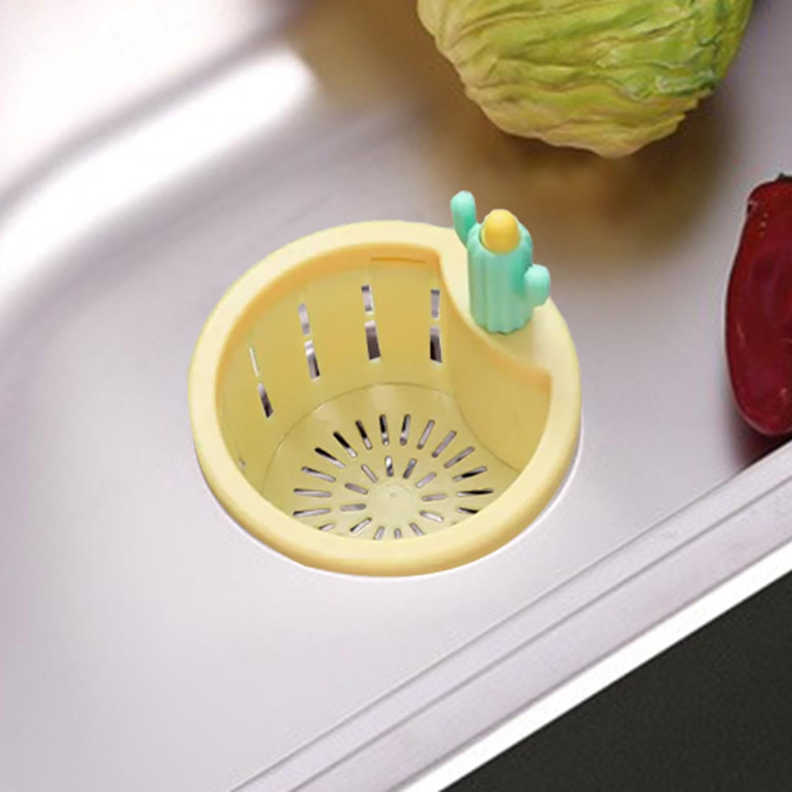 Kitchen Sink Strainer, Portable Sink Basket, Cartoon Cactus Design Stopper Drainer, Anti Clogging Sink Stopper, Bathroom Sink and Bathtub Drain Strainers for Easy Cleaning (Yellow)