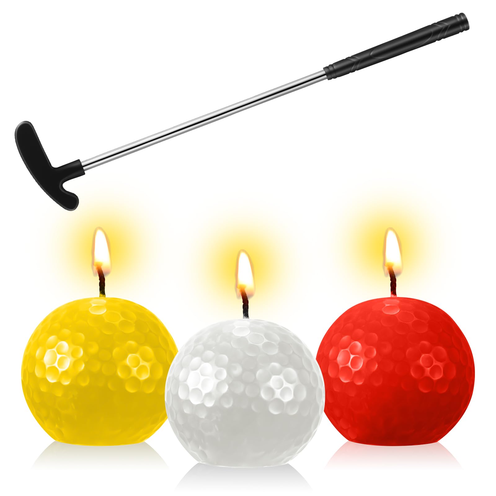 Threlaco 4 Pcs Golf Cake Topper Golf Cake Decorations Include 3 Pcs Golf Ball Birthday Candles, 1 Pcs Mini Golf Club for Golf Sport Themed Birthday Decorations