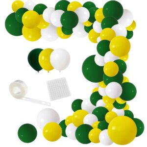 retro green yellow white balloon garland arch kit, 122pcs dark green yellow white balloons for birthday wedding graduation baby shower anniversart forest jungle tractor soccer party decorations