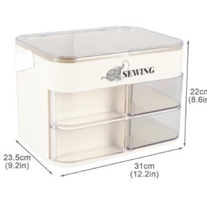 Yomjarl Sewing Supplies Organizer 3 Tier Thread Box Storage Large Sewing Organizer with Many Compartments Portable Plastic Organizer for Storage Sewing and Crafting Supplies (Box Only), Clear