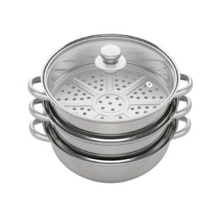 11inch steamer for cooking, stainless steel food steamer basket 3 tier vegetable steamer pot, kitchen steamer cooker with lid and handle