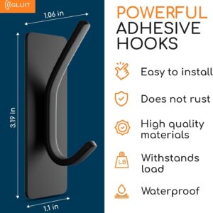 GLUIT Adhesive Towel Hooks for Bathroom Wall Hooks for Hanging Heavy Duty Coat Rack Sticky Hanger for Door Holder Durable Stainless Steel Dark Black- 2 Pack