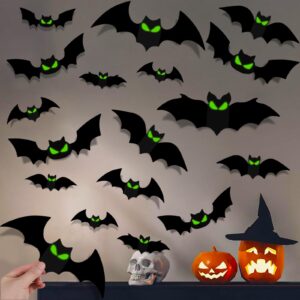 diyasy 144 pcs bats wall decor, glow in the dark bats 3d bat cutouts halloween decorations light up eyes paper bats stickers black plastic sticky decals for home indoor outdoor décor outside