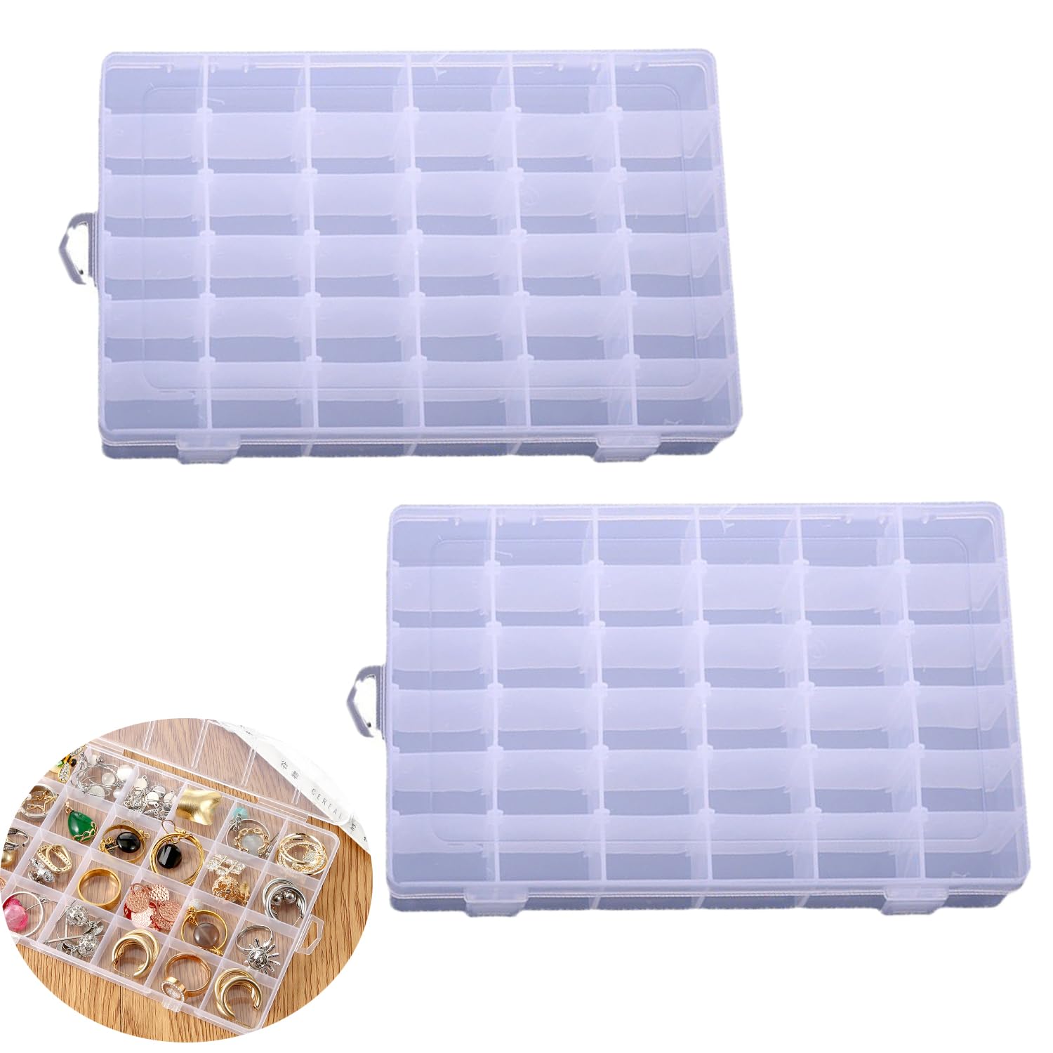 2pcs Plastic Organizer Container Box with Adjustable Dividers, 36 Grids Clear Plastic Parts Organizer Box Compartment Container for Bead, Nail, Jewelry, Art, DIY Crafts, Fishing Tackle, Small Items.