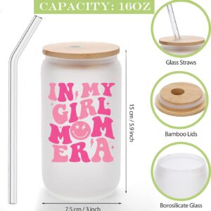 OWSUMER Girl Mom Gifts,New Mom Gifts,Gifts for New Mom,In My Girl Mom Era Glass Cup,Baby Shower Gifts for Mom,New Mom Gifts After Birth,Cool gifts for New Moms-16oz Coffee Glass Cups with Lids Straws