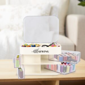 Yomjarl Sewing Supplies Organizer 3 Tier Thread Box Storage Large Sewing Organizer with Many Compartments Portable Plastic Organizer for Storage Sewing and Crafting Supplies (Box Only), Clear