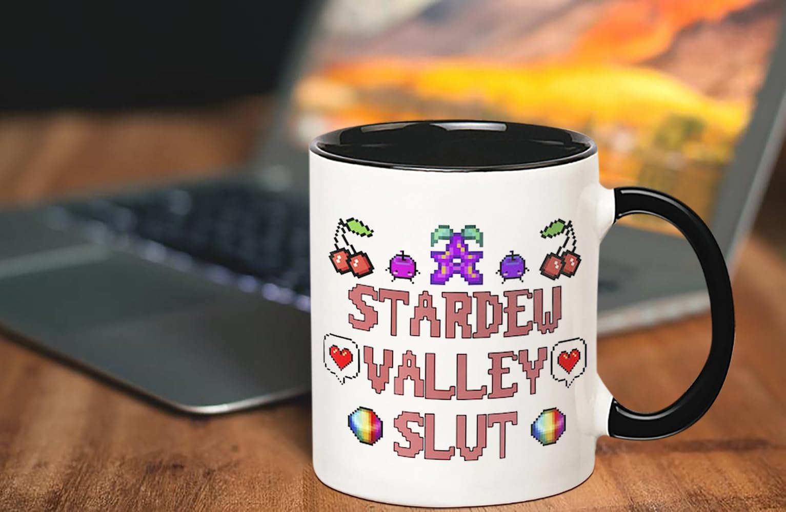 YOLANDEEUROKOK Stardew Valley Slut Mug, Stardew Valley Gift, Funny Stardew Valley Mug, 11 Oz Novelty Coffee Mug, Black