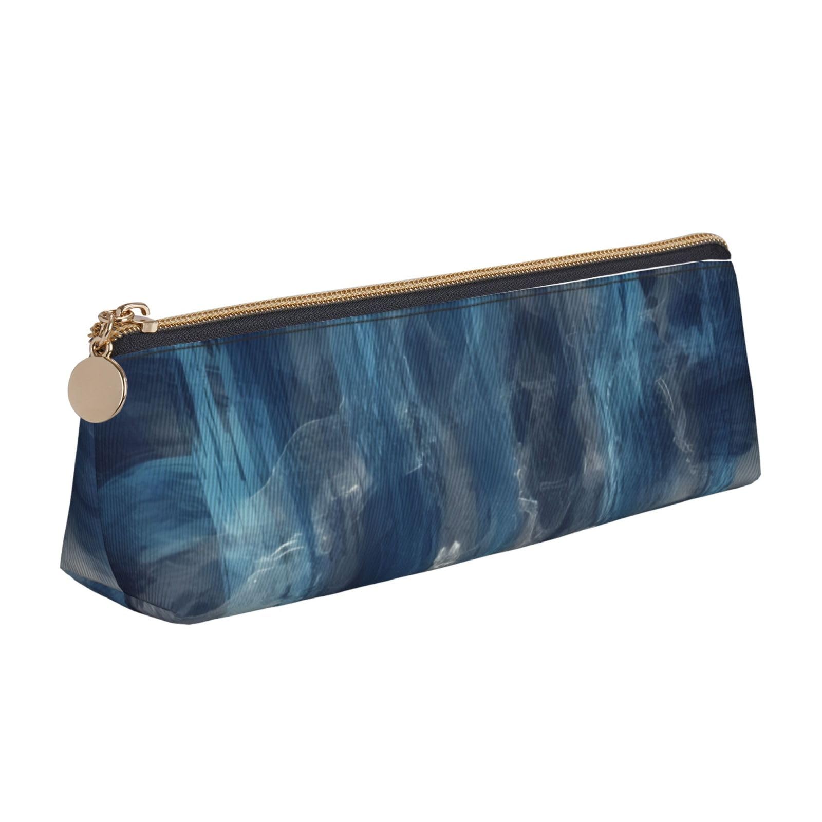 NTVOWPZO Leather Pencil Case Large Capacity Pencil Pouch Abstract Blue Pencil Bag Pouch With Zipper Pen Holder for Women