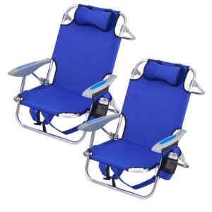 canpsky 2pc portable beach chair for adults, 4 position backpack folding camping chairs for outdoor, beach chairs with backpack straps, blue