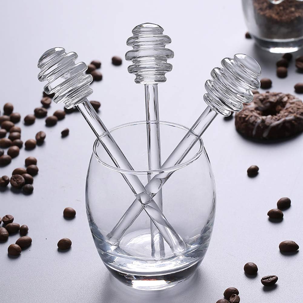 2Pcs Transparent 6" Glass Honey Dipper Sticks Stirring Sticks Server Honey Spoon Dipper Stirrer Honey Wand for Honey Pot Jar Containers Honey Dispense Drizzle, Clear Asparagus Servers Flatware，Servers