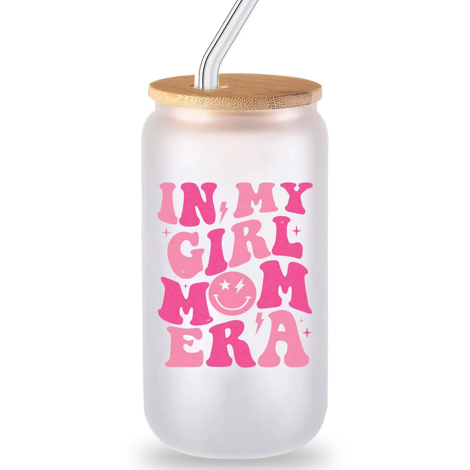 OWSUMER Girl Mom Gifts,New Mom Gifts,Gifts for New Mom,In My Girl Mom Era Glass Cup,Baby Shower Gifts for Mom,New Mom Gifts After Birth,Cool gifts for New Moms-16oz Coffee Glass Cups with Lids Straws