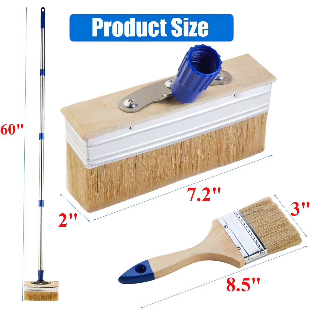 7" Deck Stain Brush Applicator with 60" Long Handle, 3" Paint Brush Included, Block Staining Brushes for Woodstains, Oils, Decking Paints, Decking Stains, Deck Coatings, Fence Wall Furniture Paints