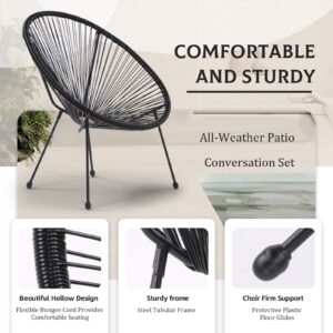 VICBARLEY 3-Piece Patio Acapulco Chairs Set, All-Weather Outdoor Wicker Bistro Set w/Pillow & Glass Top Table, Rattan Conversation Set for Porch,Garden, Balcony, Deck, Poolside, Black