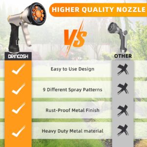 Garden Hose Nozzle, Upgrade Heavy Duty Metal High Pressure Water Hose Nozzle with 9 Spray Patterns Rotating for Outdoor Lawn & Garden Watering, Car & Pet Washing