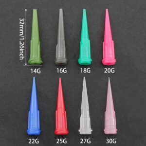 Heyous 80PCS Plastic Conical Needle Blunt Tip Liquid Dispenser Needle Syringe Tip Dispensing Filling Needle with 8 Mixed Size for Ink or Oil Filling Processes