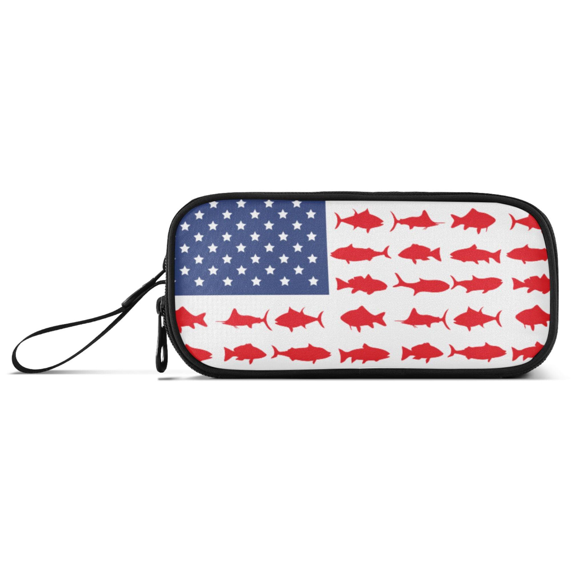 Fisyme Fish Usa Flag Pencil Case Large Capacity Pen Box Makeup Pouch Holder Organizer Stationery Bag for School Office College Traval