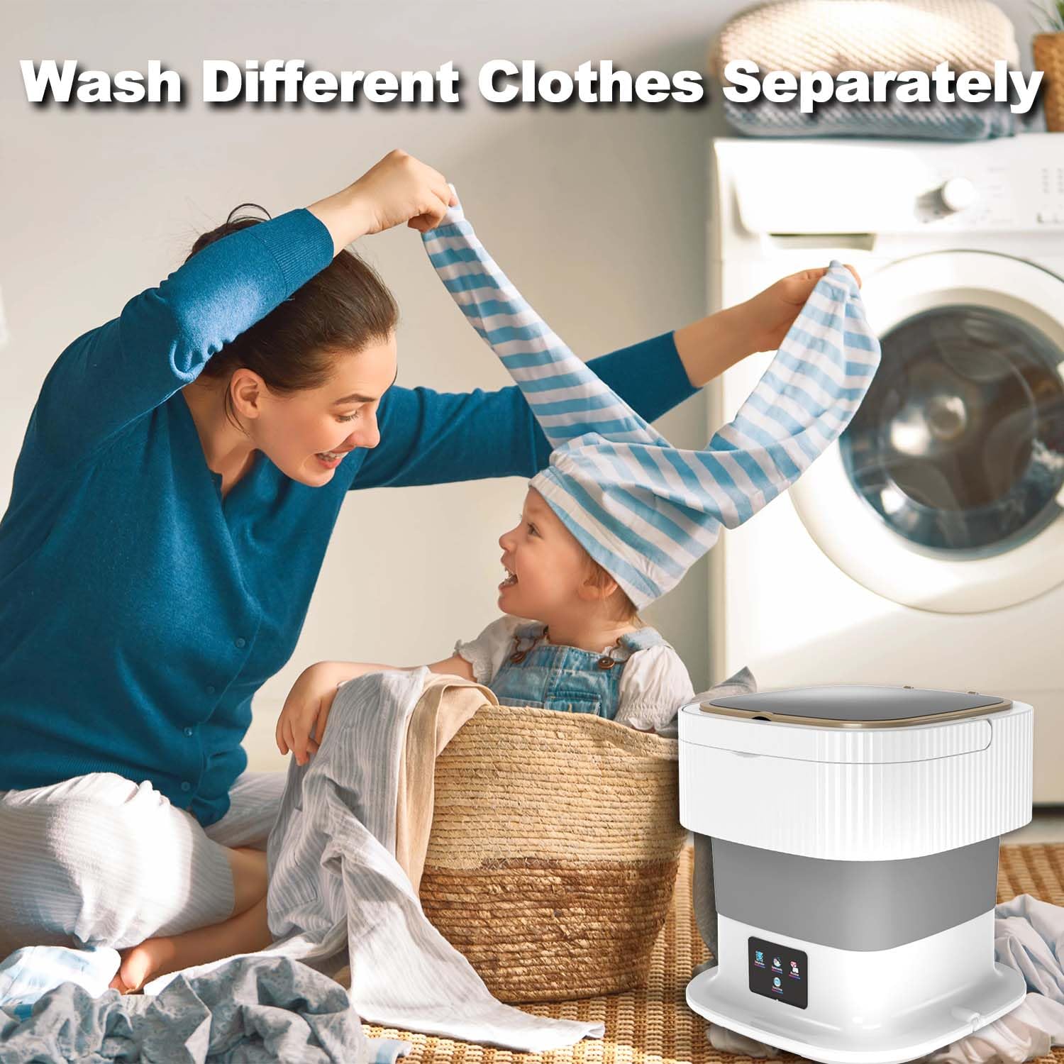 Small Washing Machine, 11L Portable Mini Washing Machine with Spin, Collapsible Washer and Dryer for Travel,Baby Clothes, Socks