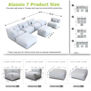 OPEAK Patio Furniture Set Bean Bag Alassio 7PC Outdoor Chairs Sectional Conversation Patio Set Daybed Furniture Outdoor Sofa Couch High Density Foam Filling Modern Comfy Patio Couch (Light Gray)