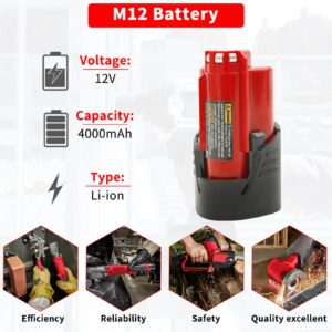 orstaimer 2Packs 4.0Ah 12V M12 Lithium Ion Battery for 12 Volt Max Replacement Battery Compatible with Milwaukee M12 48-11-2420 48-11-2411 48-11-2401 48-11-2402 48-11-2401 Cordless Power Tools