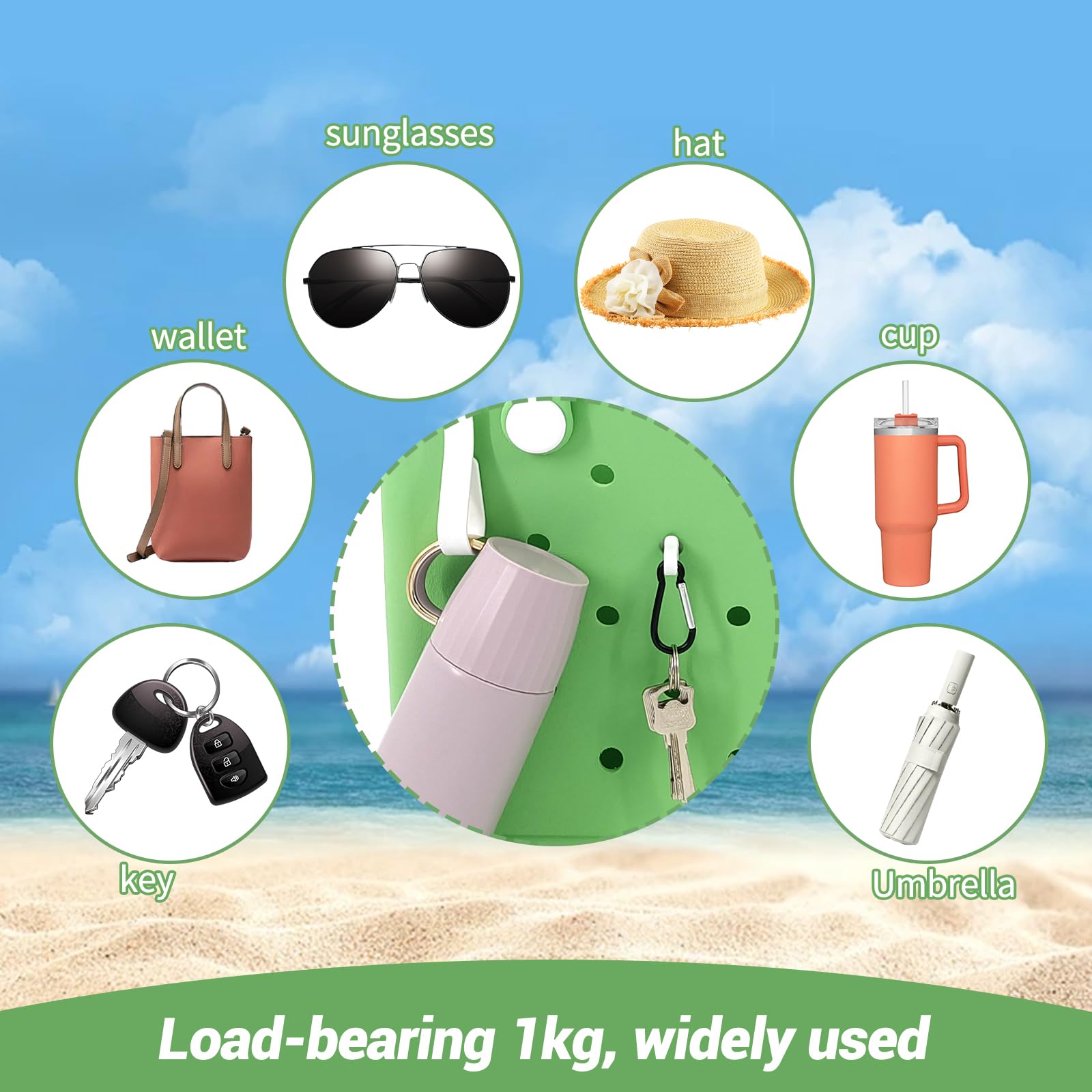 artgeeker Bogg Bag Accessories, Beach Bag Accessories with Two Styles of Hooks, Key Holder for Bogg Bag Hanging Keys, Sunglasses, Headphones and Other Small Items