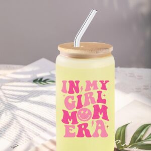 OWSUMER Girl Mom Gifts,New Mom Gifts,Gifts for New Mom,In My Girl Mom Era Glass Cup,Baby Shower Gifts for Mom,New Mom Gifts After Birth,Cool gifts for New Moms-16oz Coffee Glass Cups with Lids Straws