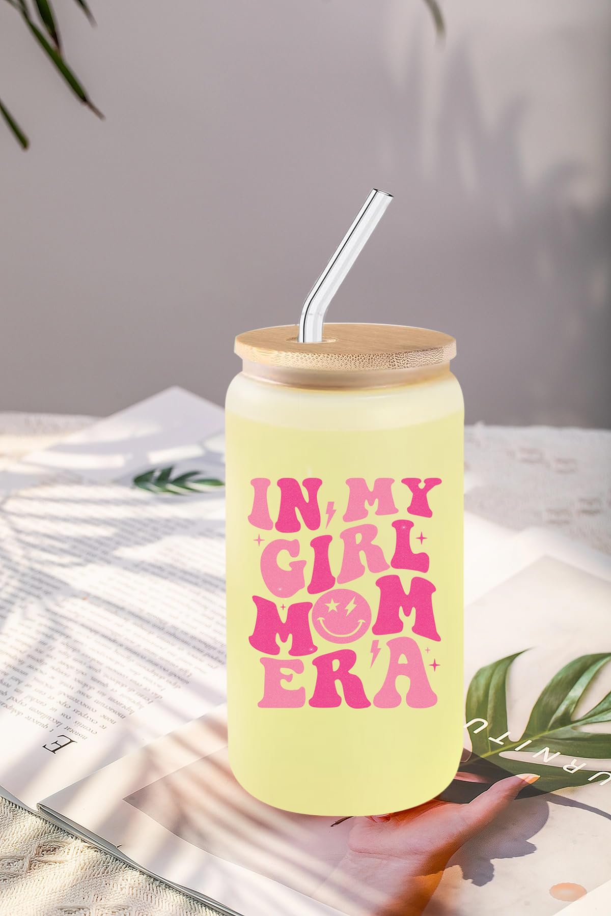 OWSUMER Girl Mom Gifts,New Mom Gifts,Gifts for New Mom,In My Girl Mom Era Glass Cup,Baby Shower Gifts for Mom,New Mom Gifts After Birth,Cool gifts for New Moms-16oz Coffee Glass Cups with Lids Straws