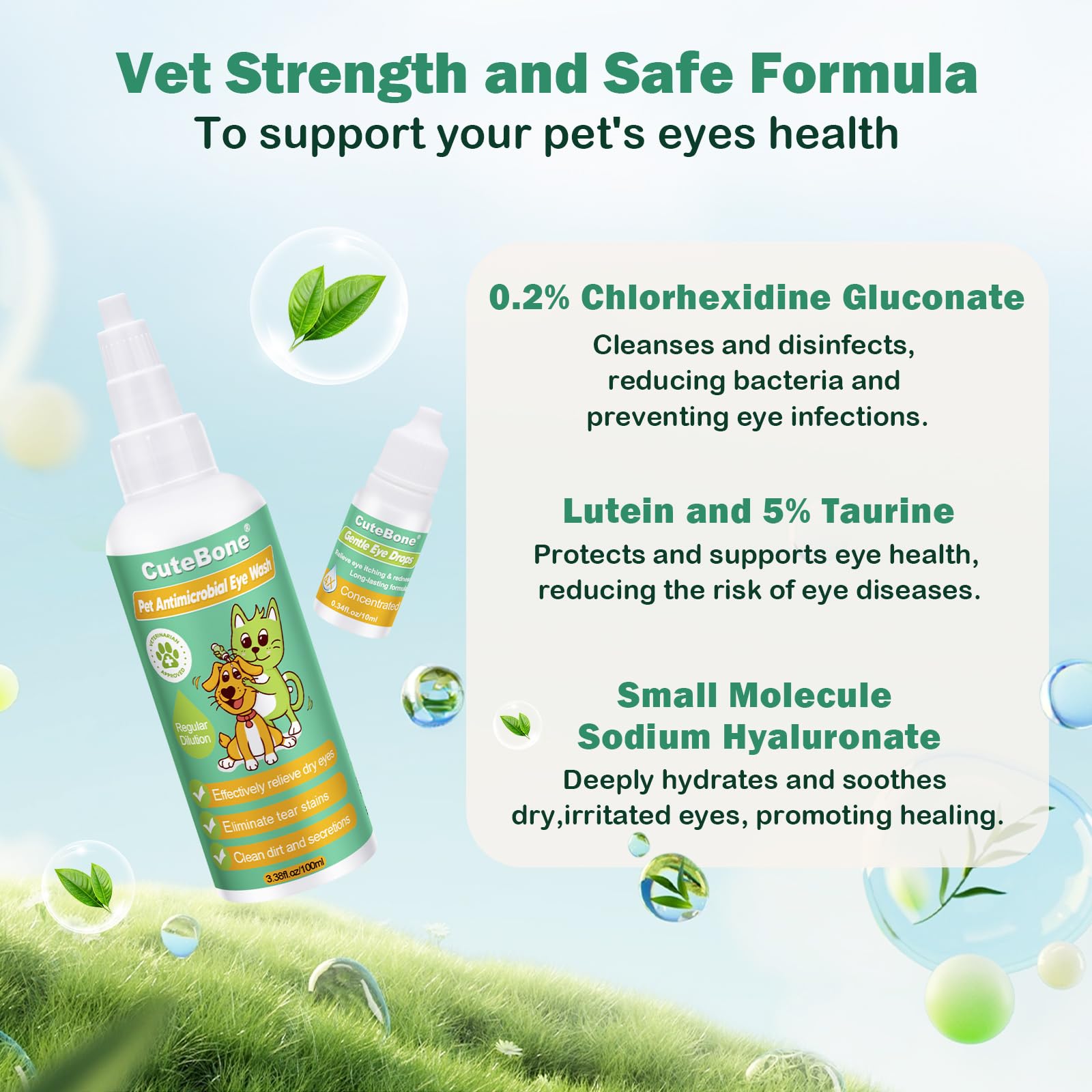 CuteBone Gentle Dog Eye Wash 3.38 fl.oz & Eye Drops 0.34 fl.oz Kit - Effectively Relieve Dry Eye Itching & Redness - Cleanses Dirt & Reduces Irritation - Eliminate Tear Stains for Pet