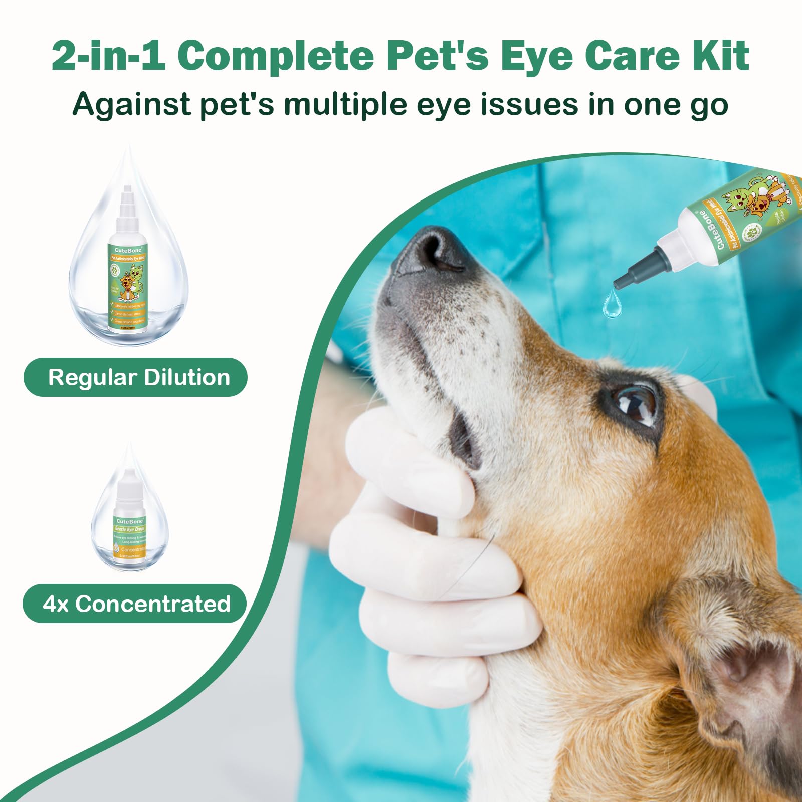 CuteBone Gentle Dog Eye Wash 3.38 fl.oz & Eye Drops 0.34 fl.oz Kit - Effectively Relieve Dry Eye Itching & Redness - Cleanses Dirt & Reduces Irritation - Eliminate Tear Stains for Pet