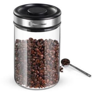 maestri house vacuum coffee canister pro, airtight coffee containers, vacuum glass coffee jar with coffee spoon, 40 fl oz/1.2l professional coffee storage container for barista, gifts (silver)