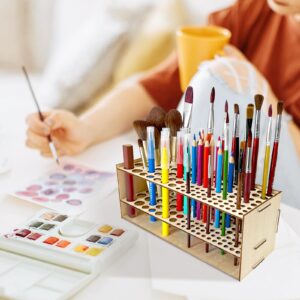 HESHUYU Wooden Paint Brush Holder 105 Holes Paintbrush Holder Organizer Paint Brush Stand Rack with Silicone Rings - Wood Paint Brush Holder for Pens Pencils Artist