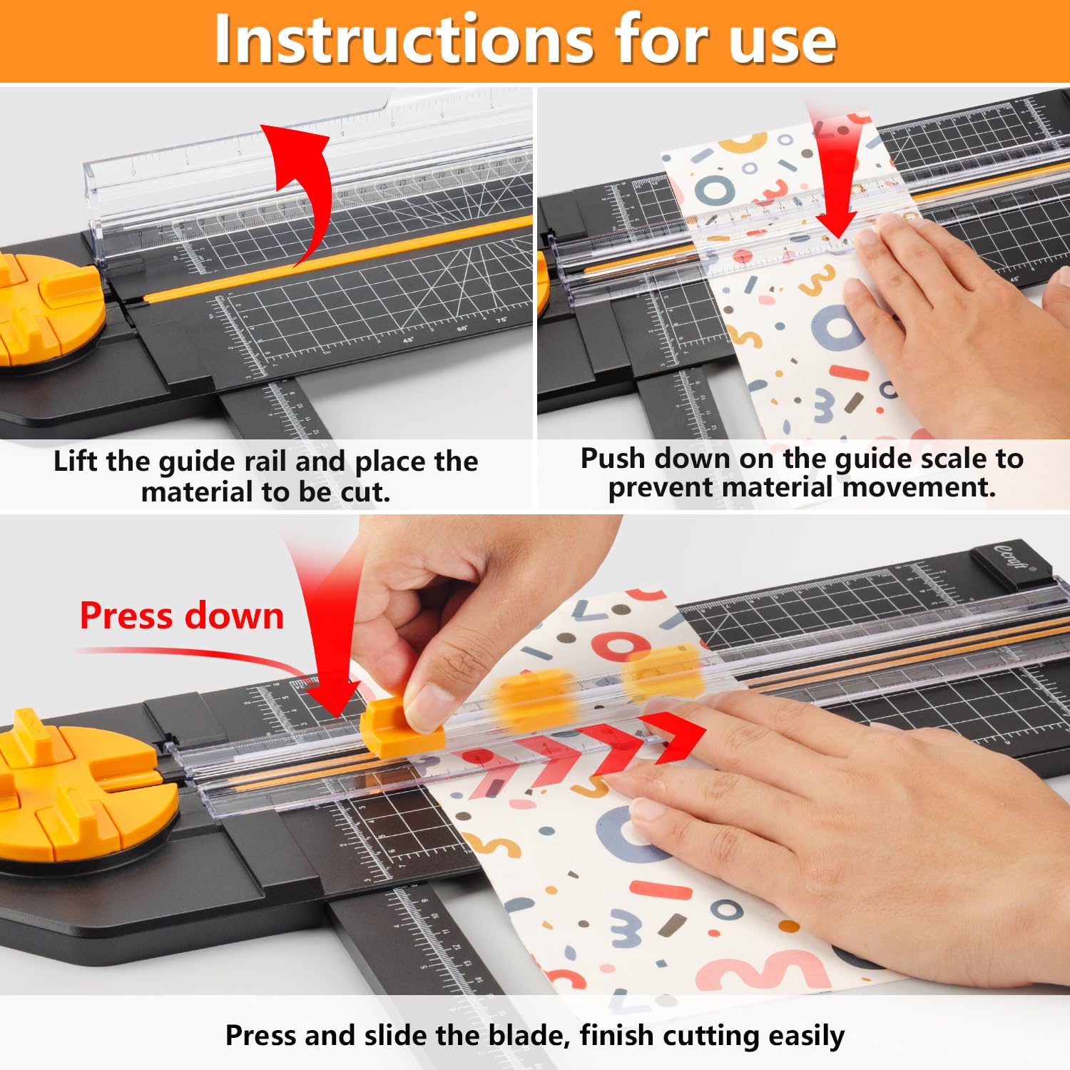 Ecraft 4-in-1 Paper Cutter - 12" Paper Trimmer Multi-Function Scrapbooking Tool with Straight, Wave, Perforated & Creasing Blades for Craft Paper,Cardstock, Coupon, Label, Photo,Postcard (Black)