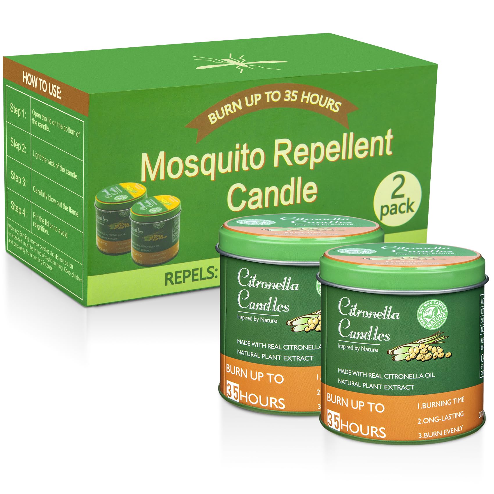 Dwcom 2 Pack Mosquito Repellent Outdoor Patio, DEET Free, 8oz Citronella Candles Outdoor, Bug Candles Repellent Outdoor, Mosquito Candle Indoor