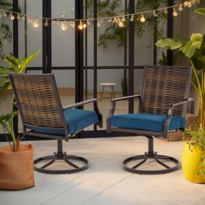 EROMMY Patio Swivel Chairs Set of 4, Heavy Duty Outdoor Swivel Chairs with Removable Cushions, Patio Rattan Wicker Decoration Chairs for Garden Lawn & Porch, Backyard, Balcony