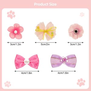 40Pieces Dog Bows Cute Small Dog Hair Bowknot Mix Style Handmade Multicolor Puppy Hair Accessories Bow Bulk with Elastic Rubber Bands Lace Rhinestone Pearls Grooming Topknot Ball Flower Accessories