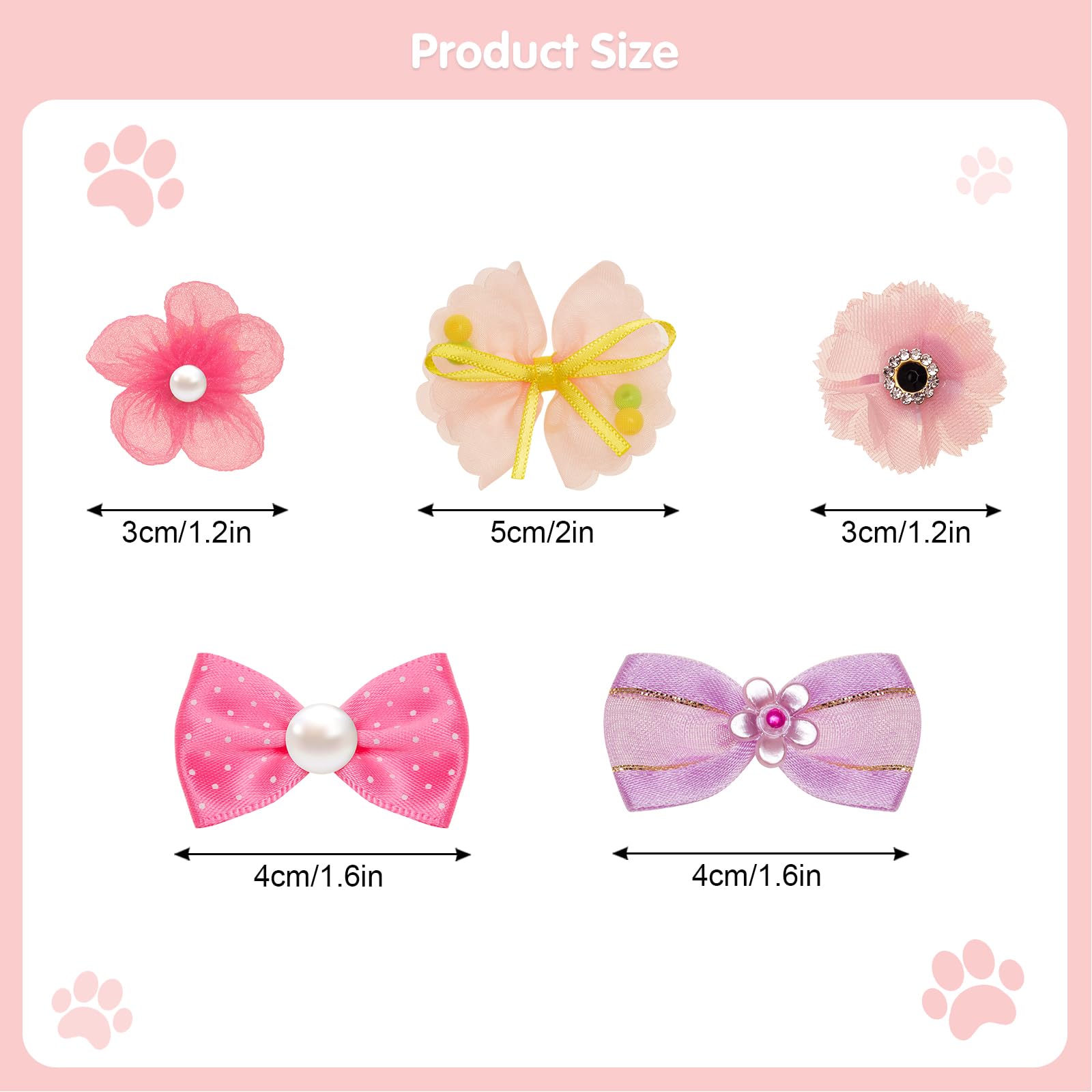 40Pieces Dog Bows Cute Small Dog Hair Bowknot Mix Style Handmade Multicolor Puppy Hair Accessories Bow Bulk with Elastic Rubber Bands Lace Rhinestone Pearls Grooming Topknot Ball Flower Accessories