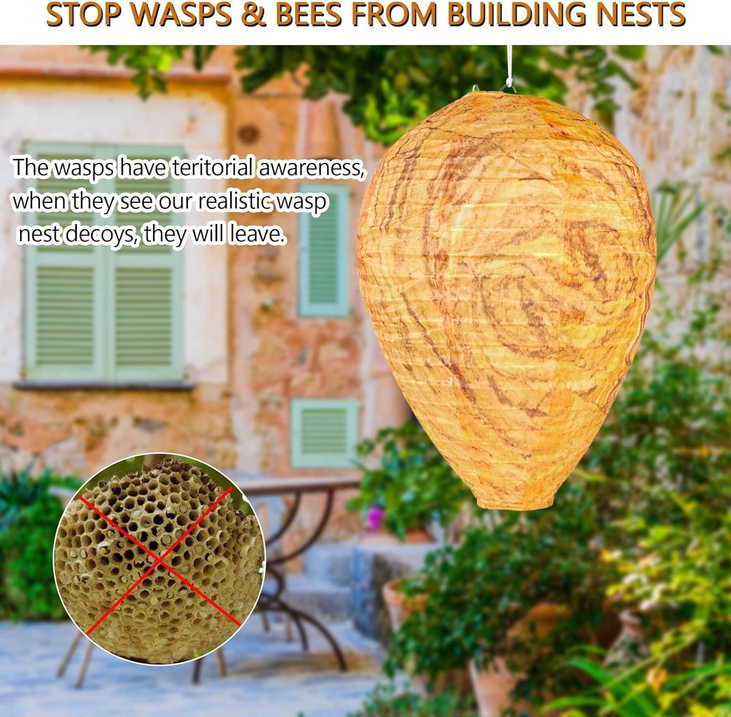 6 Pcs Fake Wasp Nest Decoy Fake Hornets Wasp Nest Deterrent Hanging Wasp for Outdoor Home Garden